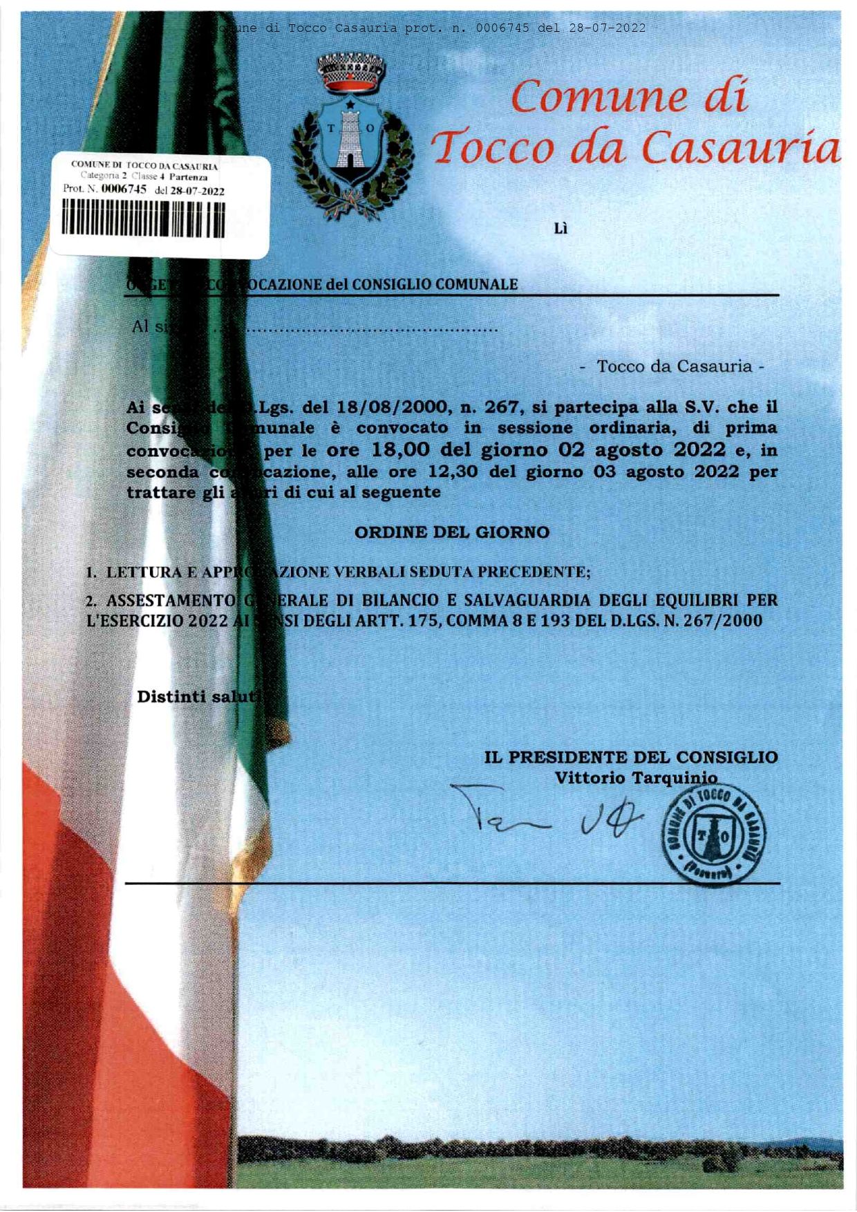 CONVOCAZIONE CONSIGLIO COMUNALE